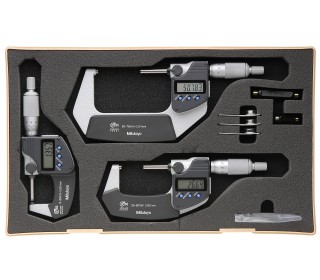 Jeu de 3 Micromètres d'extérieur Digitaux Digimatic 0-75 mm IP65 Sortie données / Cliquet